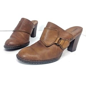 BØRN Leather Stacked Heel Mules Sz 8